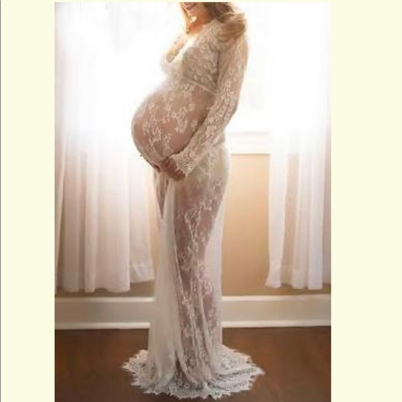 White Lace Maternity Sheer Maxi - Picture 1 of 2
